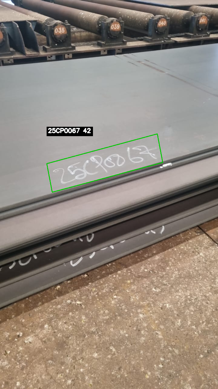 Industrial marking detected on a metal sheet